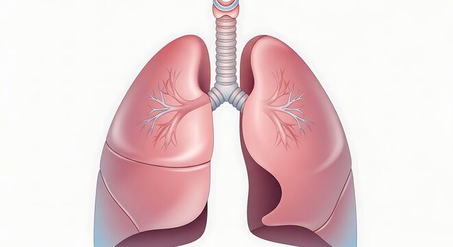Human lungs with breathing tube medical illustration.