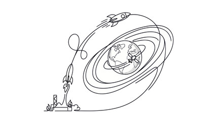 Rocket Launching into Space, Orbiting Earth, Space Exploration © jono