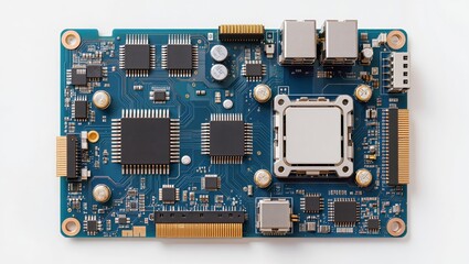 Fototapeta premium Industrial Electronic Circuit Board Isolated on White Background
