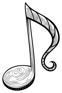 Hand drawn sketch of a single musical note with swirling detail