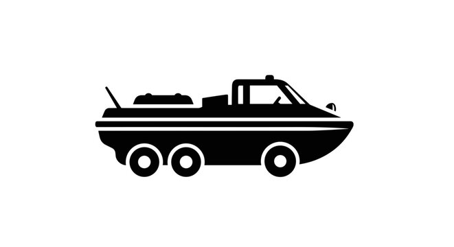 Amphibious Vehicle Icon Black Silhouette.