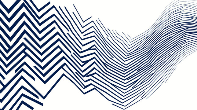Abstract Blue Wavy Lines and Zigzag Pattern on White Background