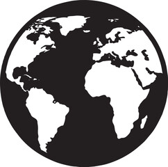 Obraz premium Black and white graphic icon of the earth globe showing continents like europe africa north america south america symbolizing global connection international relations or environmental