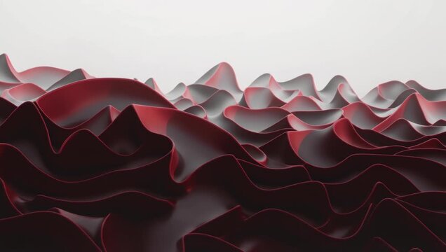 Abstract red waves with scooped valley ridges and smooth satin desert landscape motion

