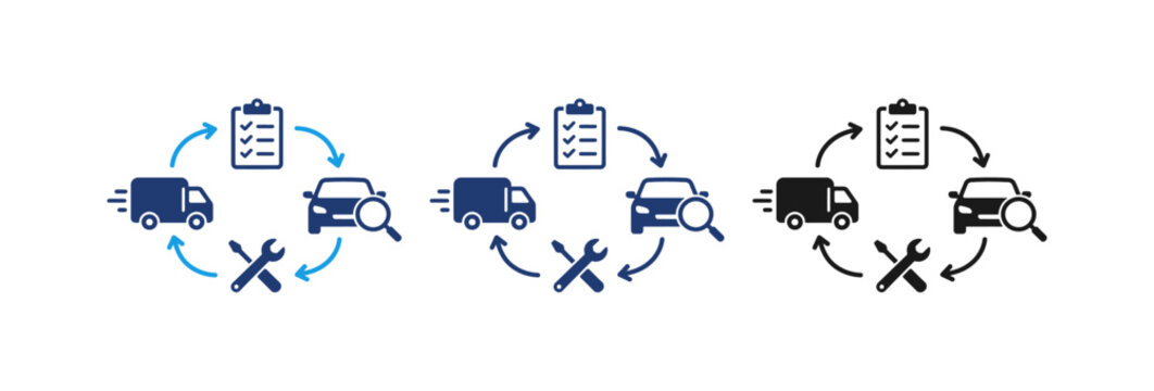 Automotive Service and Maintenance Cycle Icons.
