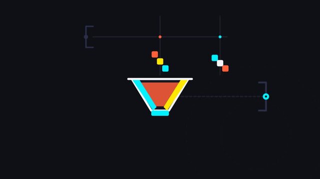 Abstract data processing animation with funnel and motion path