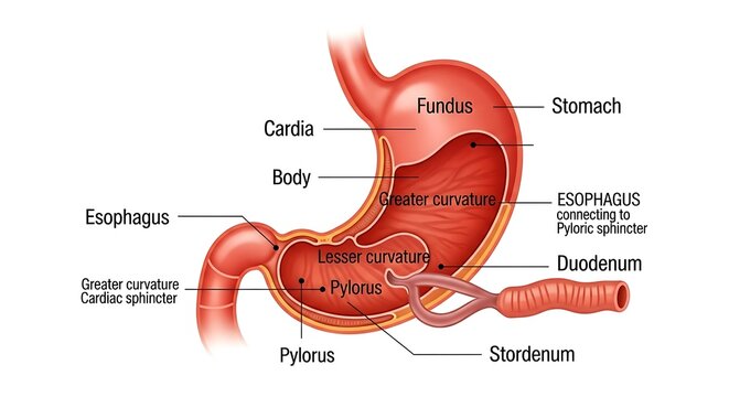 Human digestive system anatomy diagram with labels.
