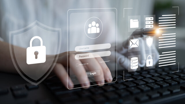 Concept of secure online login showing user credentials and cybersecurity icons, emphasizing the importance of data protection and privacy in digital interactions. Cyphers