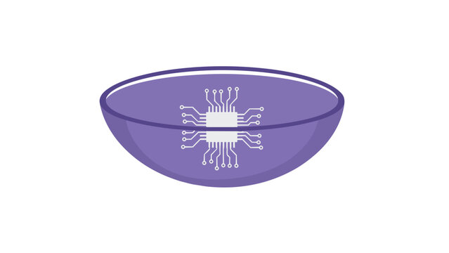Smart contact lens microchip sensor on white background graphic for ocular health marketing