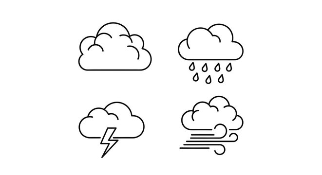 Four weather icons in a flat line art style on a white background.