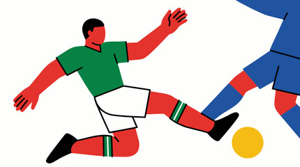 Minimalist Vector Illustration of Soccer Players in Action during a Dynamic Football Match, Athletes Competing for the Ball © Oktafianto