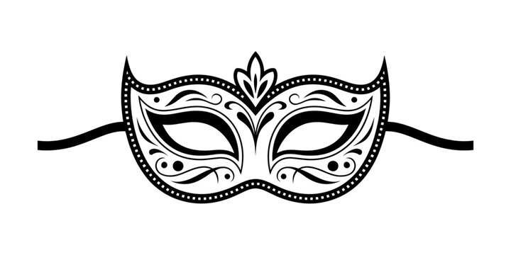 Black and white venetian masquerade mask with elegant ornate patterns for carnival party and festive celebration events in a flat simple vector style design Vector, illustration