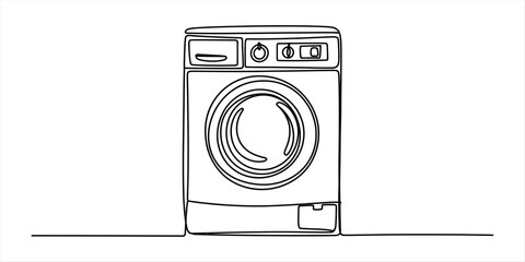 Simple line art drawing of a modern front load washing machine appliance