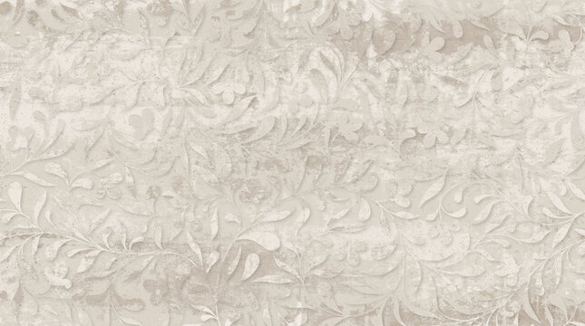 A seamless, textured vintage floral and vine pattern in warm beige and cream tones.