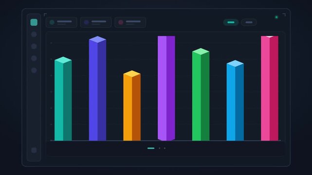 Dynamic isometric 3d bar chart rising on digital dashboard interface