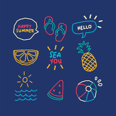 Adorable Hand-Drawn Kawaii Summer Elements Collection vector illustration  © Muhammad