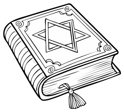 Line Art Jewish Prayer Book with Star of David and Bookmark Outline