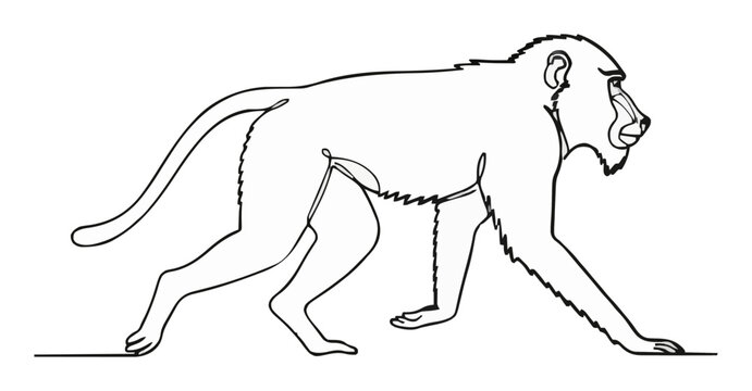 Running mandrill baboon dynamic line art vector. Generative AI