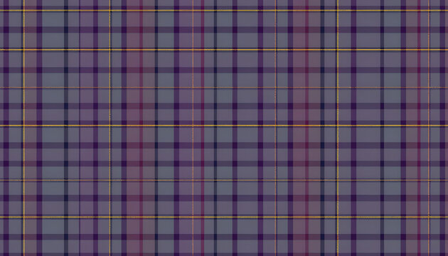 Muted purple plaid textile pattern with blue, red, and yellow intersecting lines.