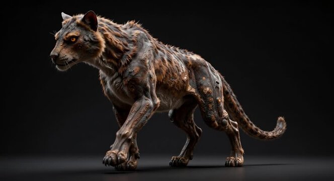 Fierce Wild Dog Predator Stalking in Dark Studio Setting Cinematic Wildlife Photography