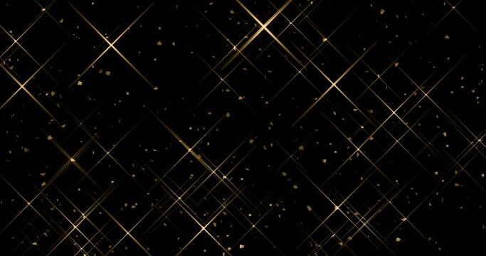 Glittering gold dust fall in black background. Sparkling glow effect. 3D rendering.