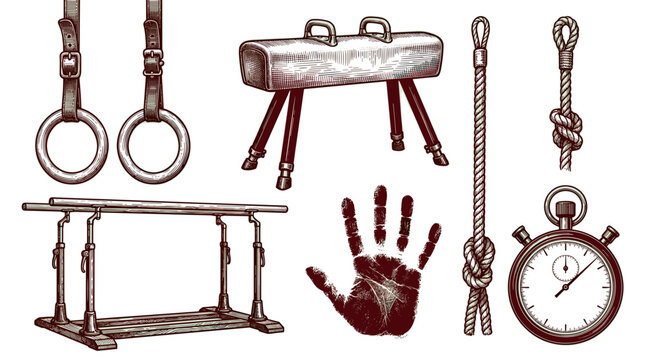 Vintage Gymnastics Equipment and Stopwatch Illustration