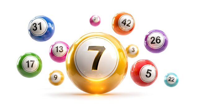Lottery balls with numbers floating isolated on white background