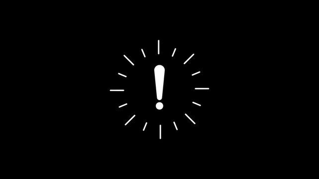 Flashing Exclamation Mark Icon with Circular Clock Dots on Black Background, Warning Alert Concept