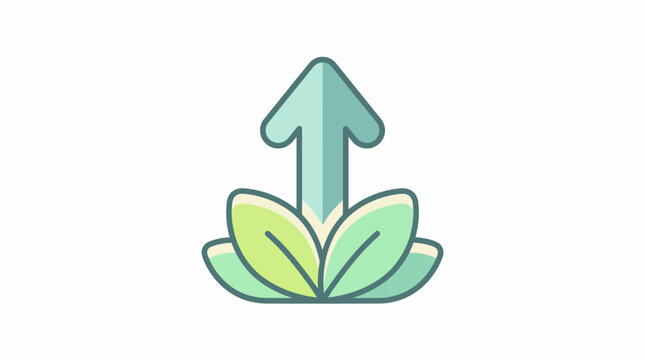 Green arrow growing upwards from leaves, representing growth and success