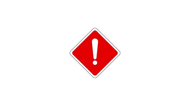Red Exclamation Mark Warning Sign Inside Diamond Frame on White Background, Alert Concept