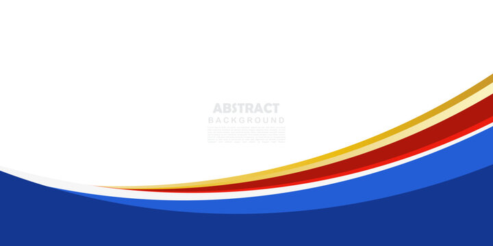 Patriotic blue and red wave shapes with golden line on white background. Elegant abstract vector layout for national event banner or certificate header.