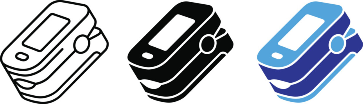 Fingertip pulse oximeter vector icons bundle with line and flat colors