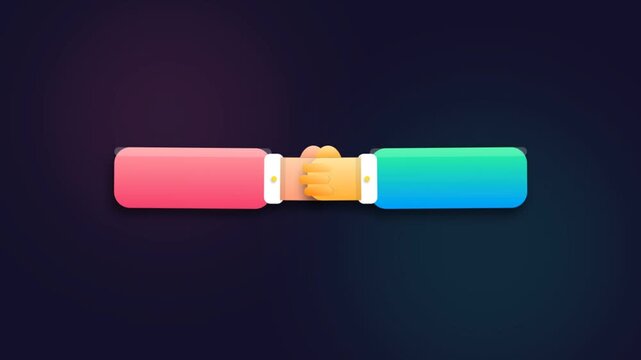 Business handshake animation between two stylized cartoon characters