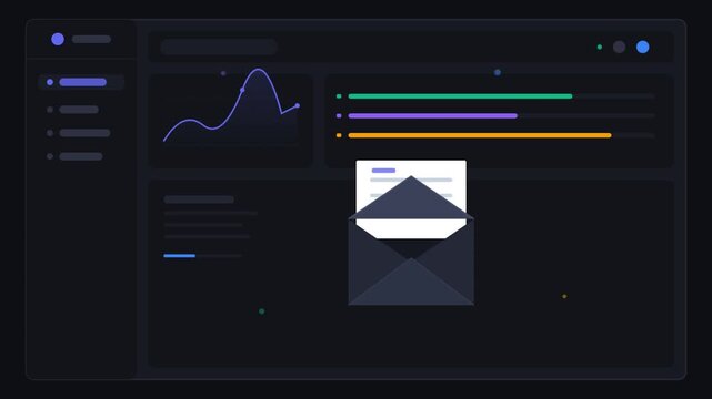Animated dashboard interface with email notification sequence