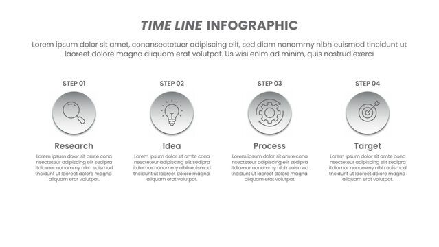 Modern 4 Step Timeline Infographic Template for Business Presentation. Editable 4-step timeline infographic template designed for business presentations, pitch decks, and project roadmaps. Features a 