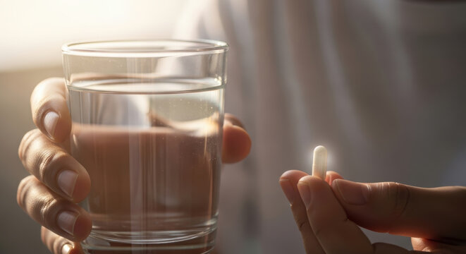 Taking pill with glass of water for treating kidney disease promotes health and supports recovery with proper medication and hydration