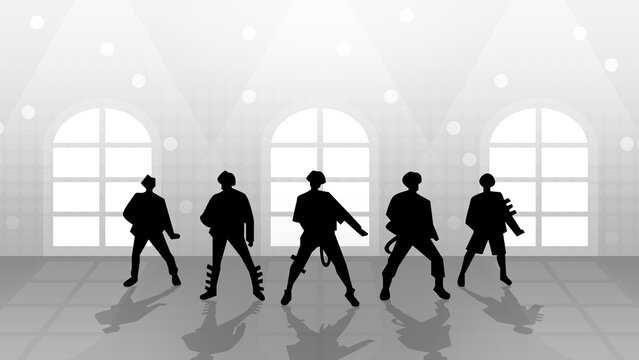 silhouettes of boyband dancing