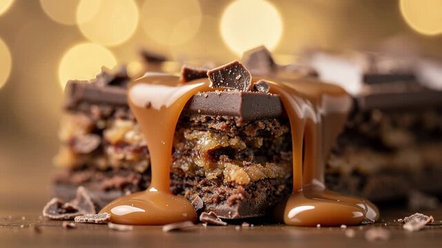 Indulge in rich chocolate and caramel layers melting together for a decadent sweet dessert experience