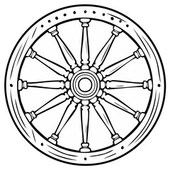 Obraz premium Ship Wheel Outline Illustration Nautical Theme Control Steering Vector Design