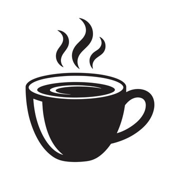 Coffee Cup Silhouette With Steam Black On White Background