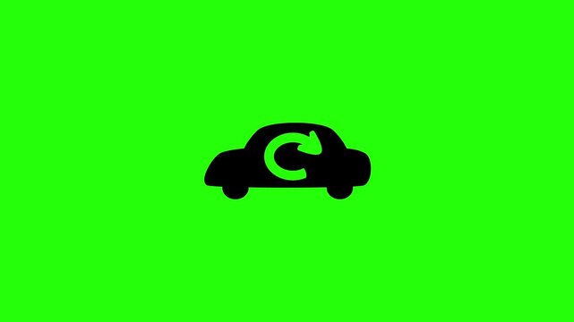 Premium 4K motion graphic of a car silhouette with internal circular arrow representing air recirculation inside cabin bouncing. Clean climate layout asset.