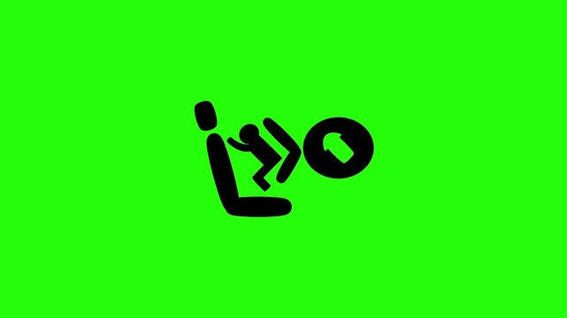 4K resolution video of a child safety seat airbag warning indicator silhouette on vehicle seat bouncing into view. Perfect popup car instruction layout icon.