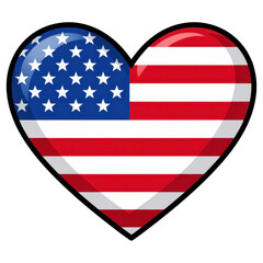 Fototapeta premium American Flag Heart: A stylized heart filled with the iconic Stars and Stripes of the American flag, symbolizing patriotism and love for the USA.