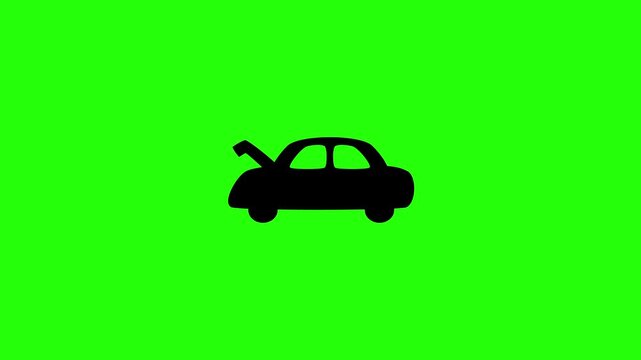 4K resolution video of a vehicle silhouette with an open front hood engine compartment bouncing into view. Perfect popup garage service web layout icon.