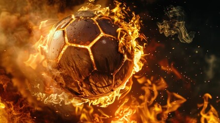 Fototapeta premium Burning soccer ball in flames