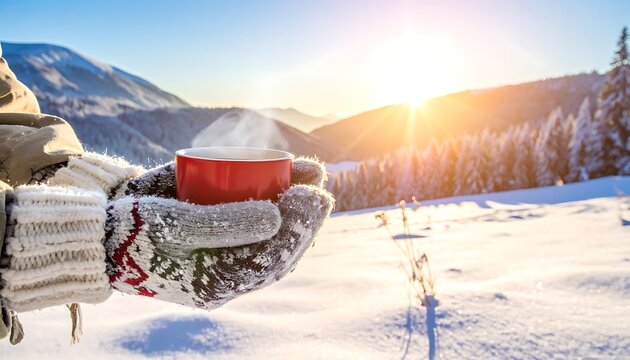 Winter sports and hot drink enjoyment.