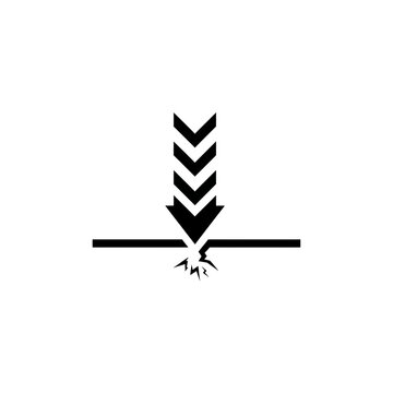 Heavy downward arrow icon causing surface crack and impact damage with downward collapse breaking pressure negative decrease economic recession destruction