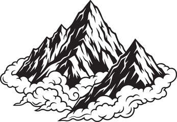 Black and White Mountain Range Illustration with Clouds © Picture Paradise