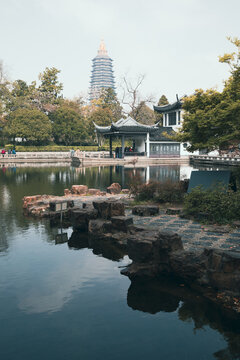 Pavilions and towers in Changzhou gardens, China