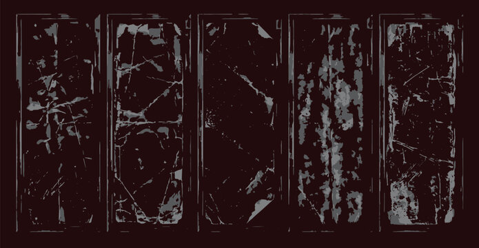 Dark futuristic sci fi interface panels set with abstract grunge textures cyber punk hud frames and scratch details vector illustration